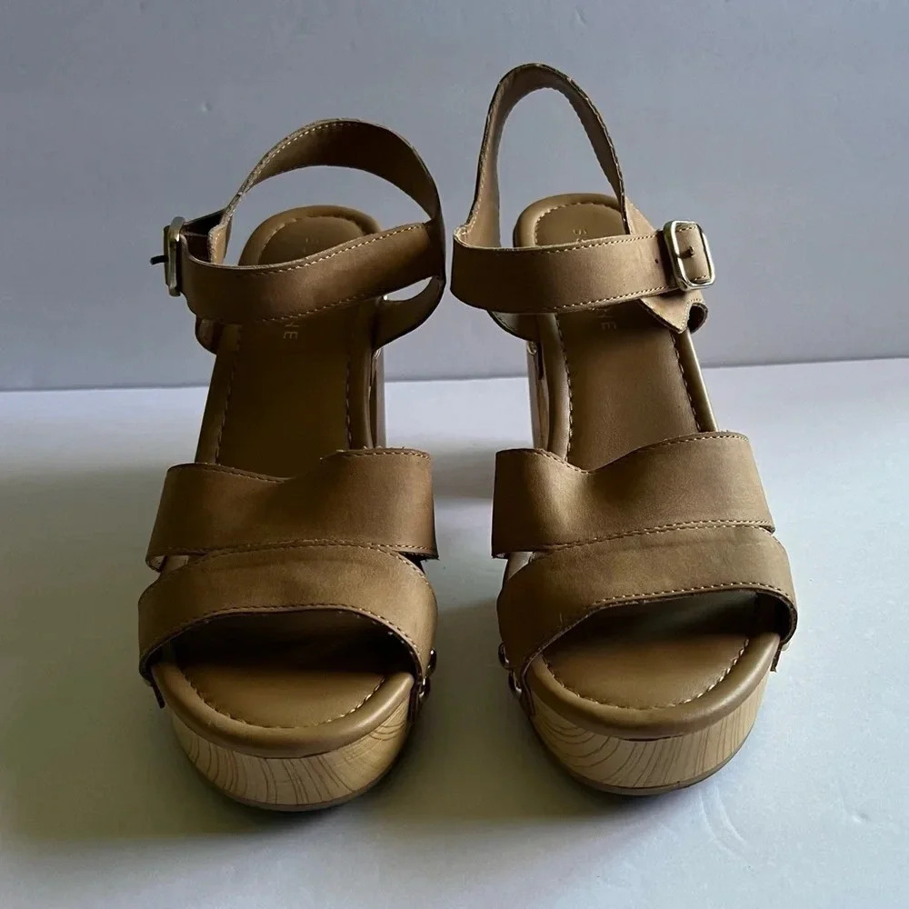 Sun + Stone Womens Delestep Tan Faux Leather Ankle Strap Block Heels Size‎ 9 - Picture 4 of 11